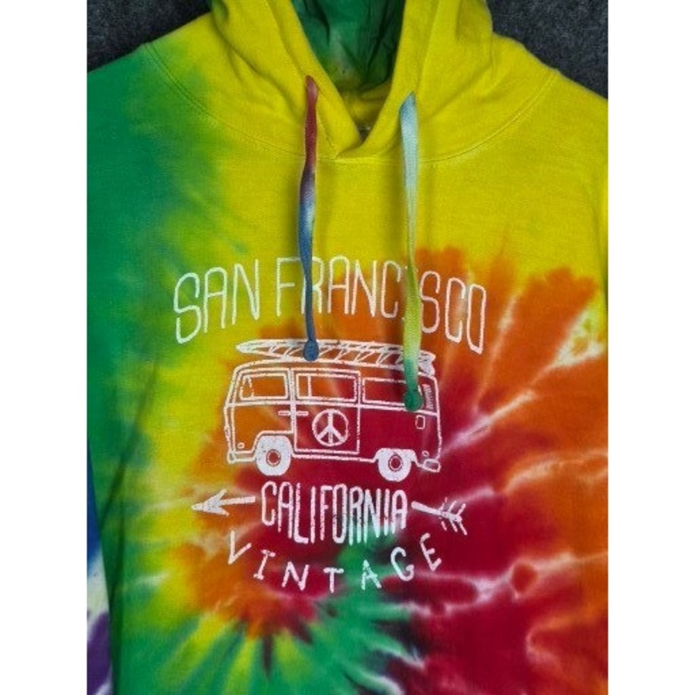 Ocean Beach Tie Dye San Francisco California Vintage Van Life Hoodie Sz L Casual - Picture 6 of 8